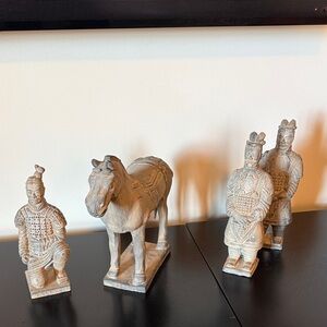 Terracotta Warrior and Horse Clay Figurine Set